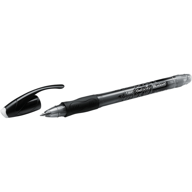 BIC Ecriture Gel-ocity Illusion Stylo Gel Effaçable Pointe Moyenne (0,7 mm) - Noir, Blister de 1 + 2 Recharges