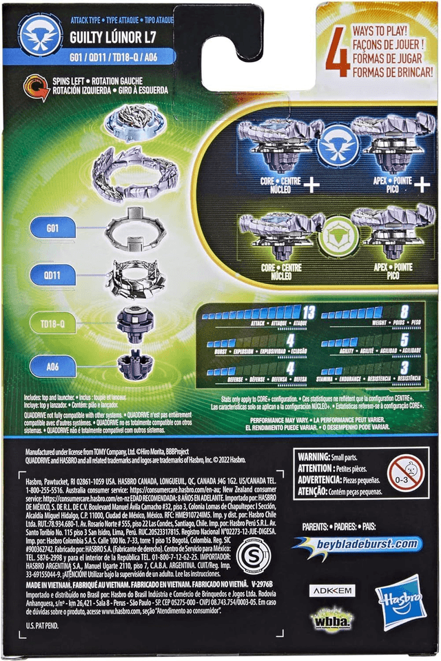 Hasbro Beyblade Burst QuadDrive, Starter Pack avec toupie Guilty Lúinor L7 et Lanceur, Jouet pour Enfants, Multicolore, Taille Unique