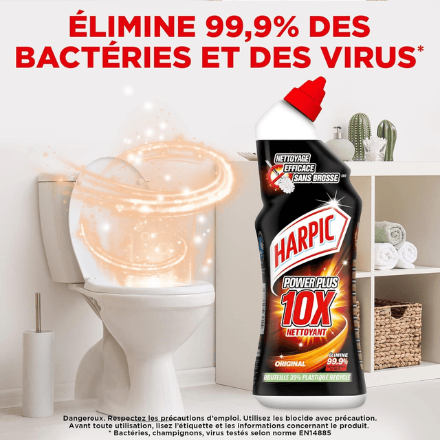 Harpic Gel WC PowerPlus Original - nettoyant wc antibactérien - efficace sans brosse 750ml