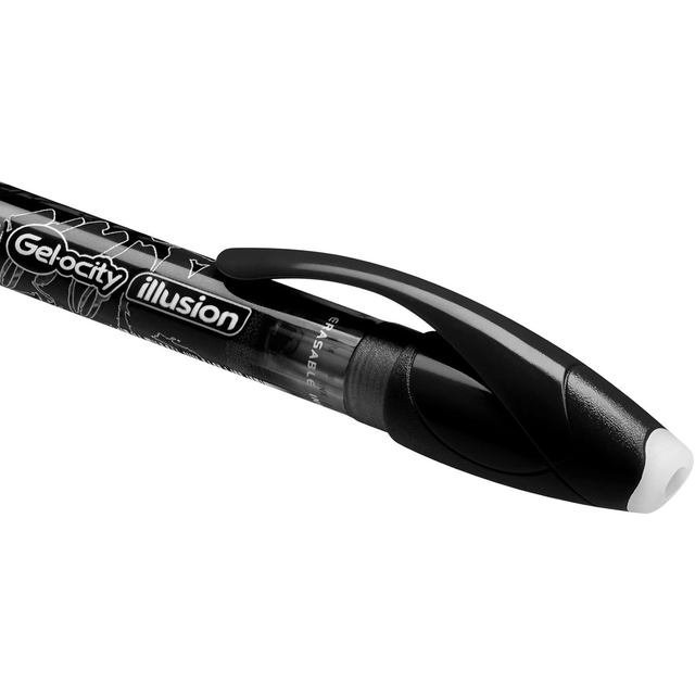BIC Ecriture Gel-ocity Illusion Stylo Gel Effaçable Pointe Moyenne (0,7 mm) - Noir, Blister de 1 + 2 Recharges