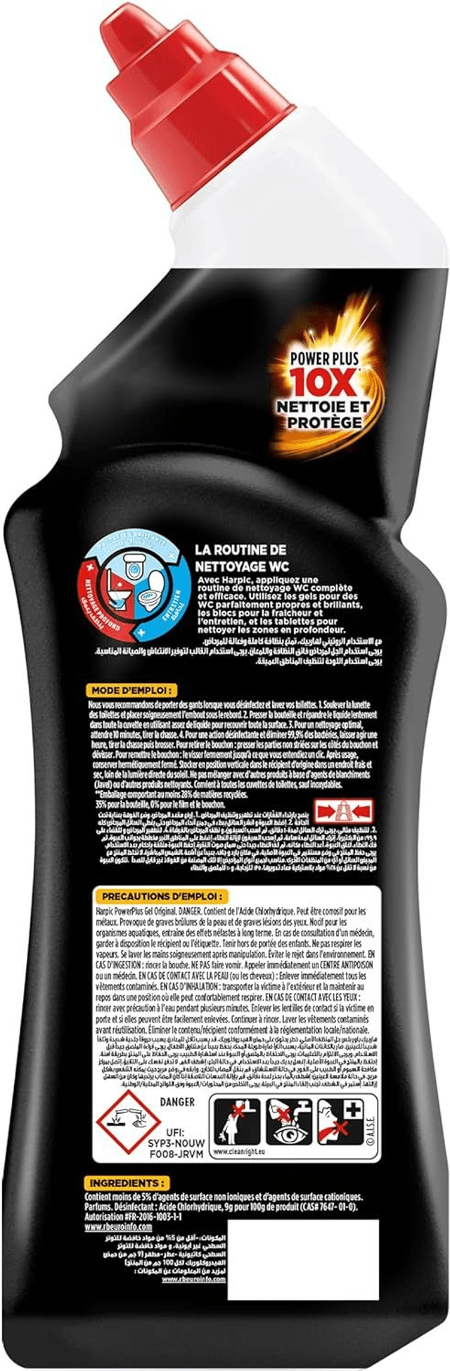 Harpic Gel WC PowerPlus Original - nettoyant wc antibactérien - efficace sans brosse 750ml