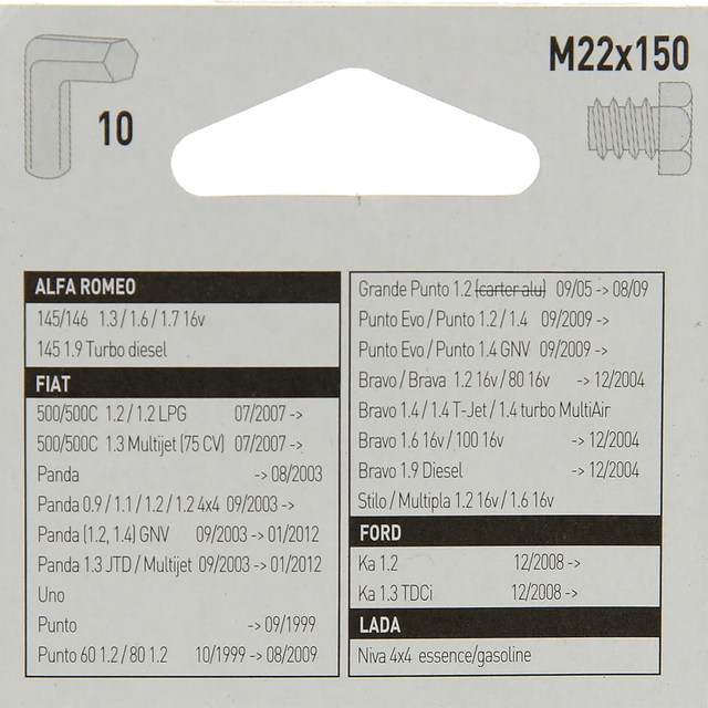 Bouchon de vidange M22 x 150 N°77 + 2 joints métalloplastiques, diamètre 22mm, pour carter d'huile