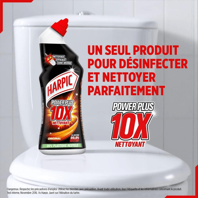 Harpic Gel WC PowerPlus Original - nettoyant wc antibactérien - efficace sans brosse 750ml