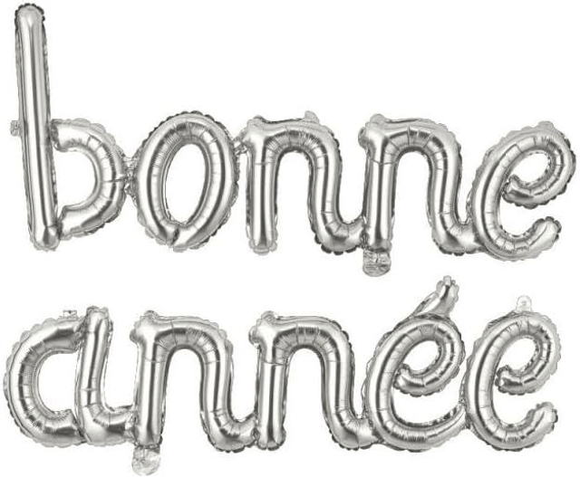 Pack de 2 ballons en aluminium "bonne année" écriture liée et argent.