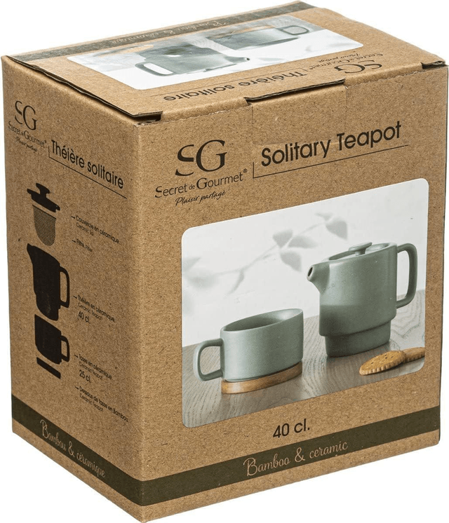 Secret de Gourmet - Théière Solitaire Nature Mint en céramique avec Tasse amovible intégrée