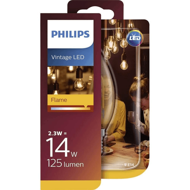 LED Flamme Vintage Filament Spirale 2,3-14W E14 Claire Ambrée WW 1BC/6