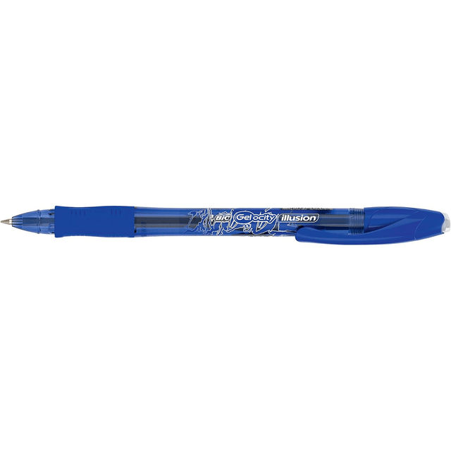 BIC Gel-ocity Illusion - Stylo Gel Effaçable Pointe Moyenne (0,7 mm) - Bleu, Blister de 1 + 2 Recharges