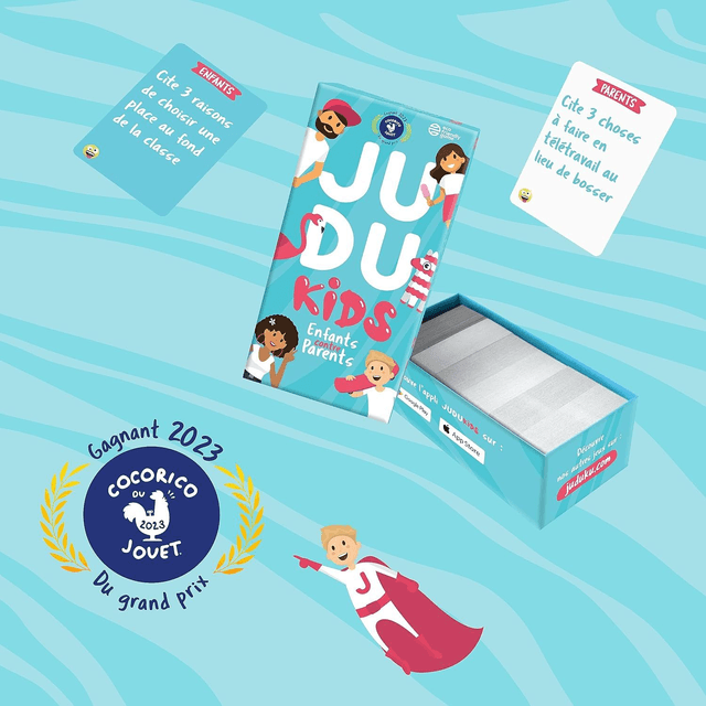 Jeux de société JUDUKIDS - Le Jeu de Cartes Familial hilarant - Questions et Défis pour en Apprendre Plus sur Ses Parents ou Ses Enfants !
