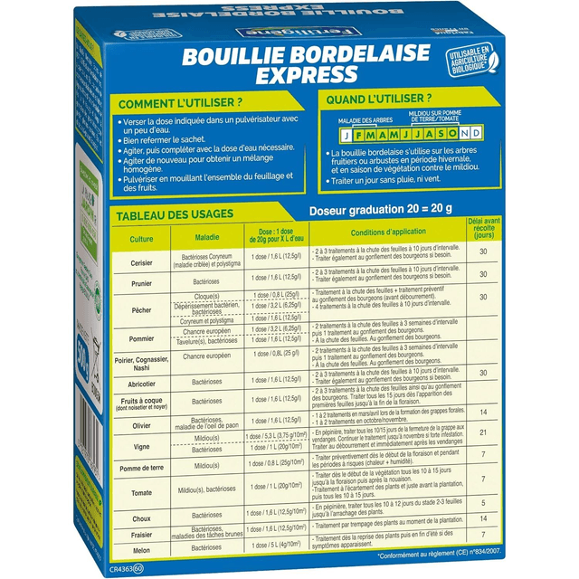 Bouillie Bordelaise Granulés Solubles UAB 500 g - Polyvalent et Efficace sur Nombreuses Maladies - Mini granulés sans grumeaux - Fabriqué en France