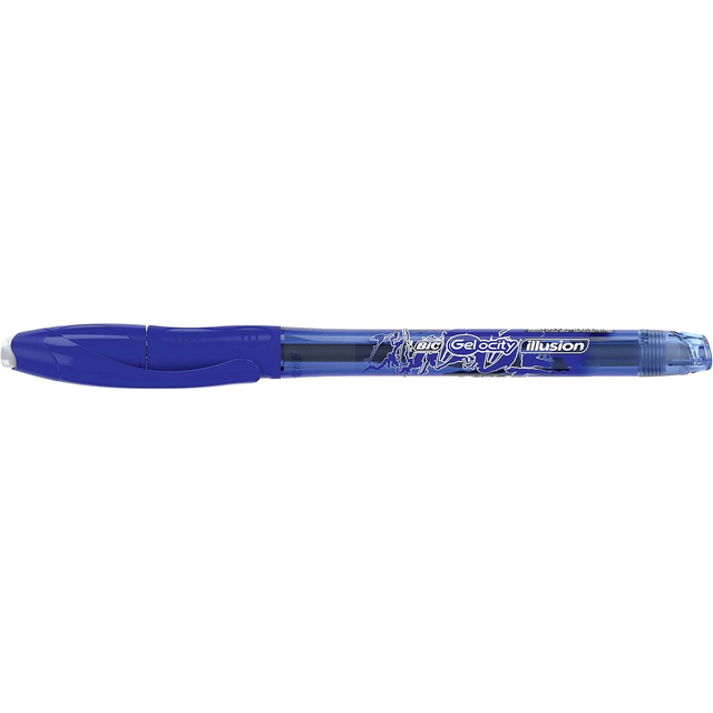 BIC Gel-ocity Illusion - Stylo Gel Effaçable Pointe Moyenne (0,7 mm) - Bleu, Blister de 1 + 2 Recharges